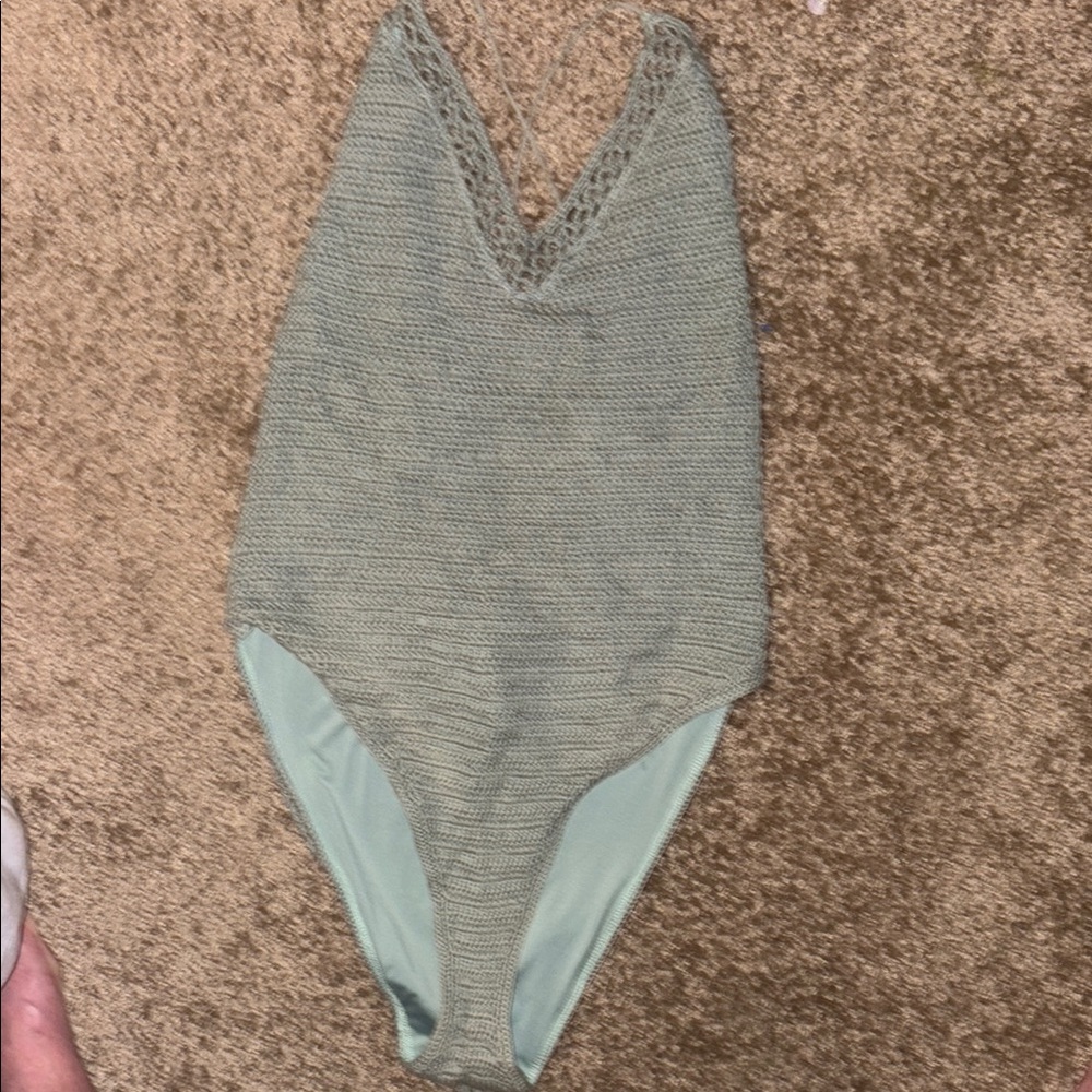COPY - FP Movement Green Bodysuit with Plunging V-Neck and Textured Fabric